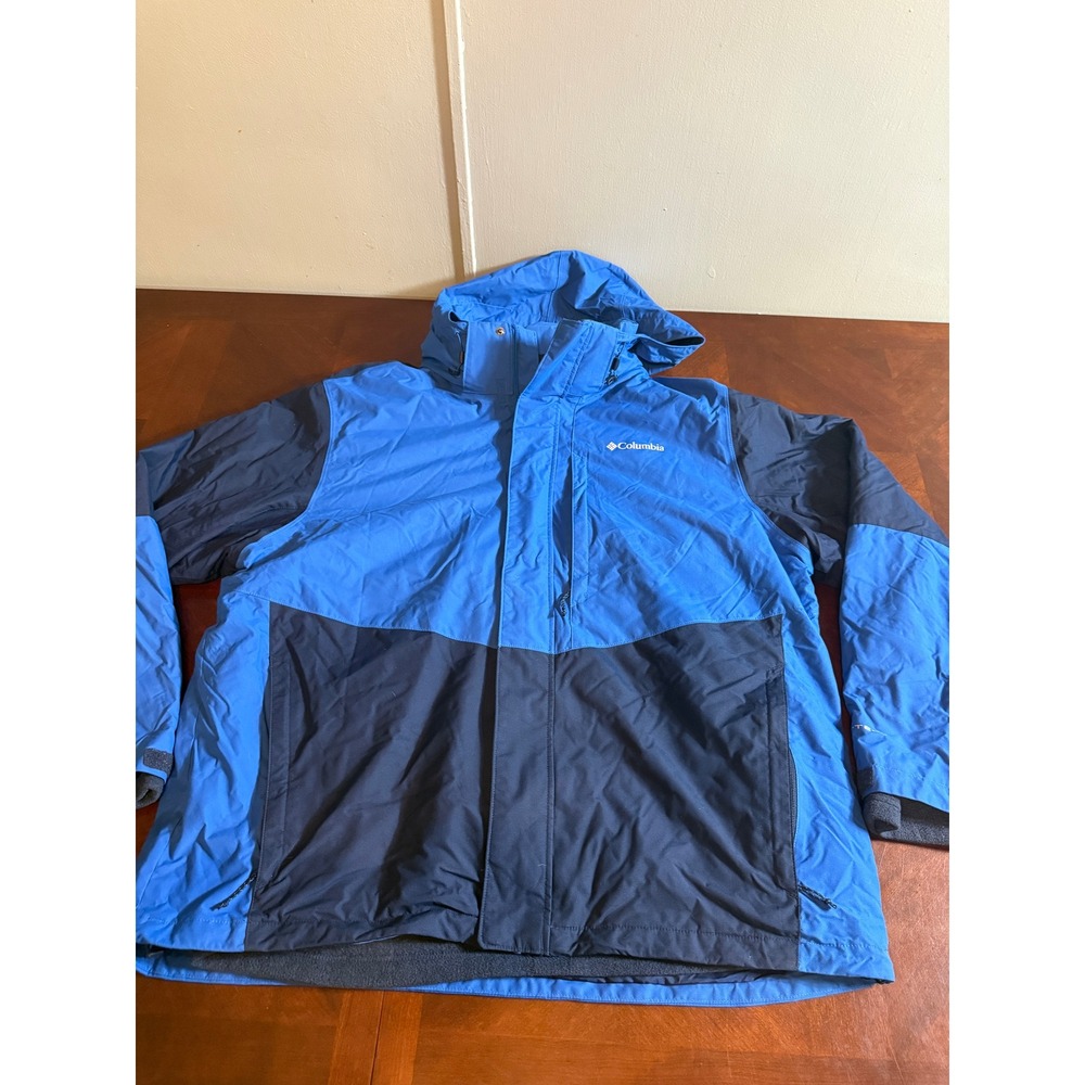 Columbia Omni-Tech Blue Hooded Jacket Mens XXL XM0474 Waterproof Fleece Lined